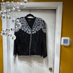 Ellen Tracy Black and White Embellished Blazer